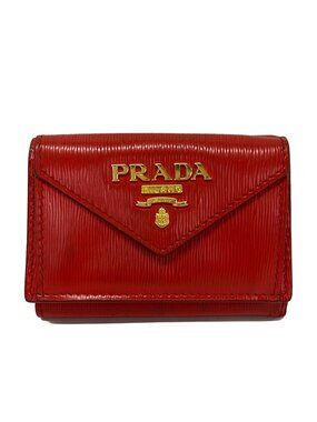 Prada Trifold Wallet Red Leather